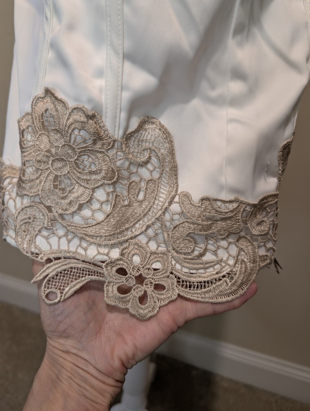 Fashion Nova Ivory Corset Dress with Gold Lace Accents - Picture 4 of 8